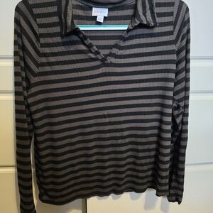 Lularoe Black and Gray Striped Long Sleeve Top